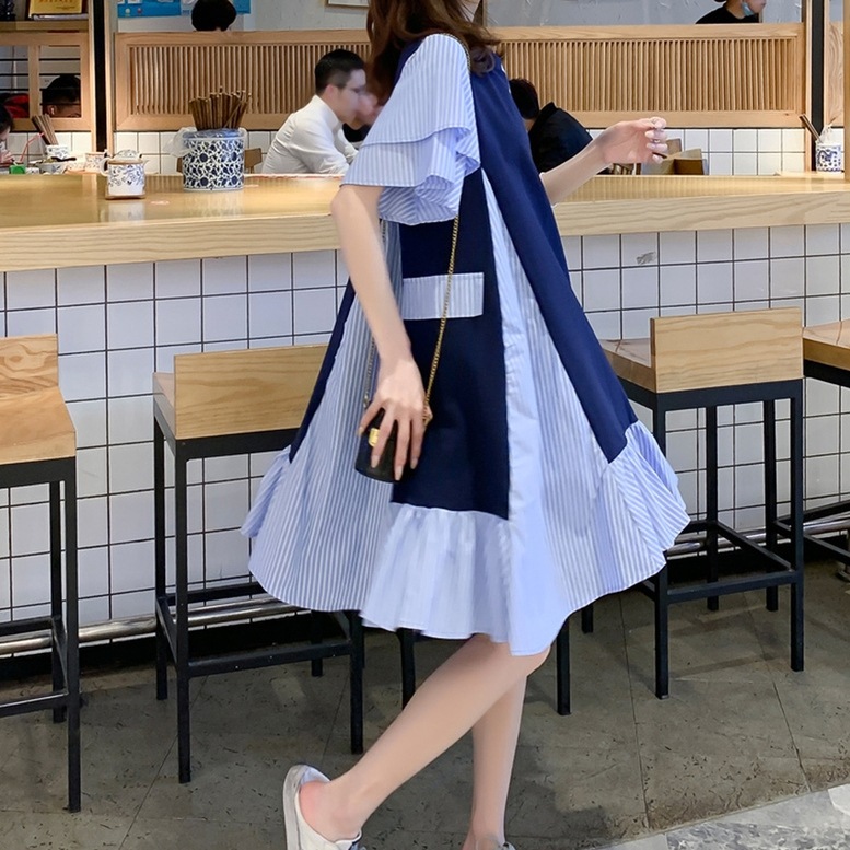 異素材ワンピース レディース シャツワンピース ひざ上丈 ドッキング 切り替え ワンピース
