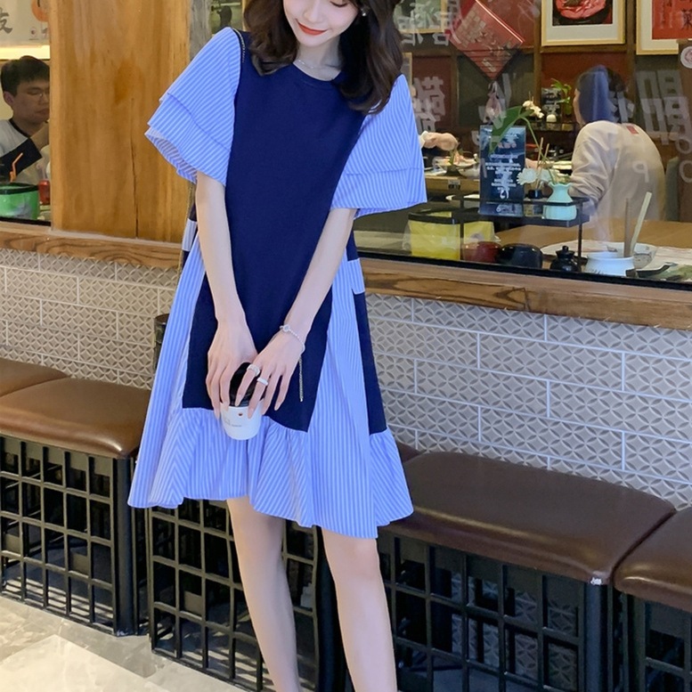 異素材ワンピース レディース シャツワンピース ひざ上丈 ドッキング 切り替え ワンピース