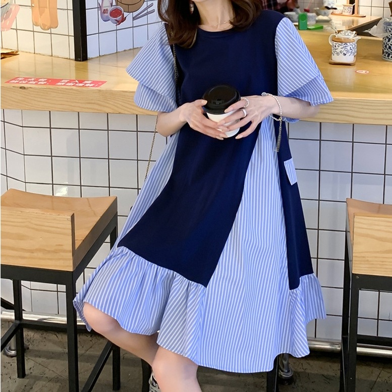 異素材ワンピース レディース シャツワンピース ひざ上丈 ドッキング 切り替え ワンピース