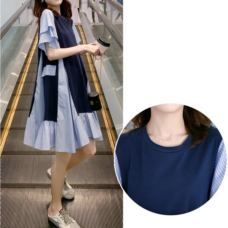 異素材ワンピース レディース シャツワンピース ひざ上丈 ドッキング 切り替え ワンピース