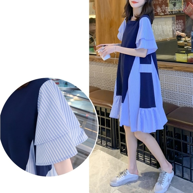 異素材ワンピース レディース シャツワンピース ひざ上丈 ドッキング 切り替え ワンピース