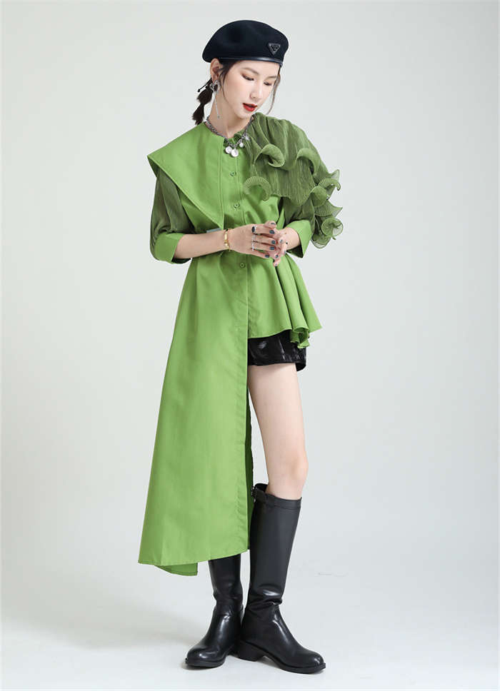 レディースアシンメトリーブラウス 春夏用 五分袖 ケープ風 ビッグサイズ 変形デザイン モード系 個性的 きれいめ 無地 体型カバー レディースアシンメトリーブラウス 春夏用 五分袖 ケープ風 ビッグサイズ 変形デザイン モード系 個性的 きれいめ 無地 体型カバー