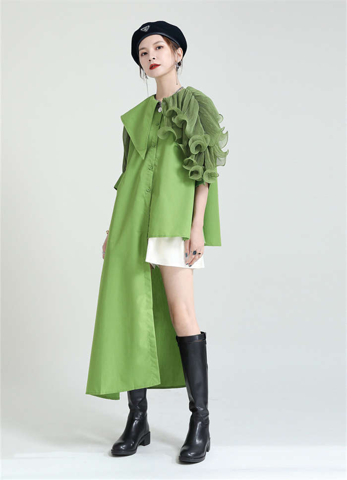 レディースアシンメトリーブラウス 春夏用 五分袖 ケープ風 ビッグサイズ 変形デザイン モード系 個性的 きれいめ 無地 体型カバー レディースアシンメトリーブラウス 春夏用 五分袖 ケープ風 ビッグサイズ 変形デザイン モード系 個性的 きれいめ 無地 体型カバー