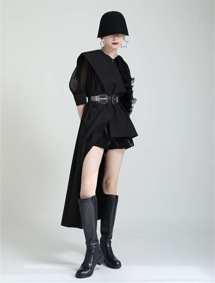 レディースアシンメトリーブラウス 春夏用 五分袖 ケープ風 ビッグサイズ 変形デザイン モード系 個性的 きれいめ 無地 体型カバー レディースアシンメトリーブラウス 春夏用 五分袖 ケープ風 ビッグサイズ 変形デザイン モード系 個性的 きれいめ 無地 体型カバー