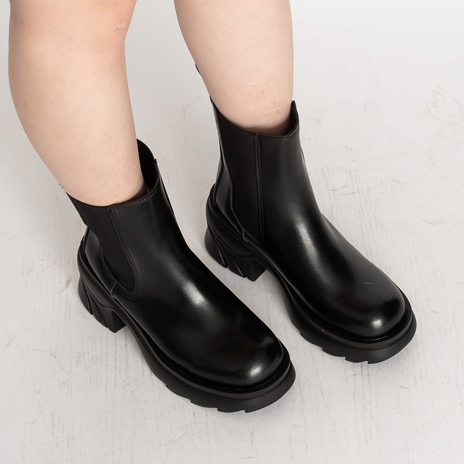 サイドゴアブーツ レディース 厚底 ミドルブーツ カジュアルブーツ シンプル 美脚 7.5cm ブーツ スタイルアップ 歩きやすい アンクルブーツ 黒 ブラック