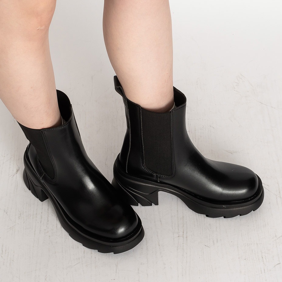 サイドゴアブーツ レディース 厚底 ミドルブーツ カジュアルブーツ シンプル 美脚 7.5cm ブーツ スタイルアップ 歩きやすい アンクルブーツ 黒 ブラック