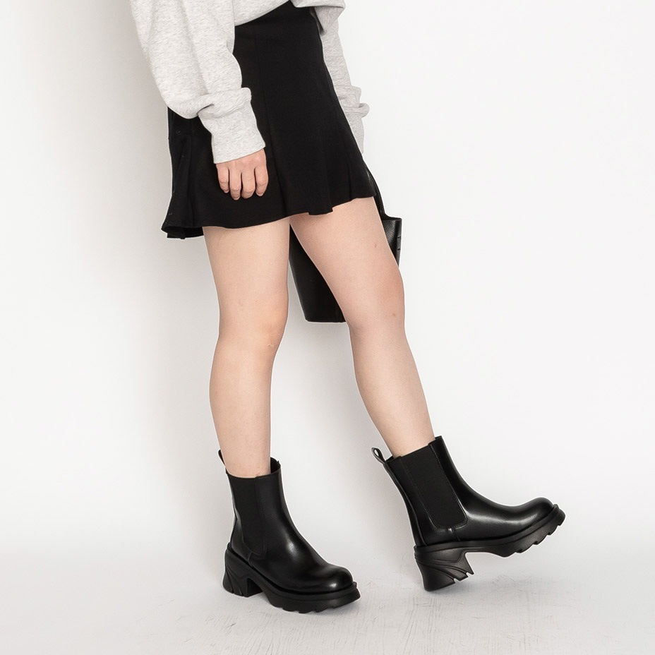 サイドゴアブーツ レディース 厚底 ミドルブーツ カジュアルブーツ シンプル 美脚 7.5cm ブーツ スタイルアップ 歩きやすい アンクルブーツ 黒 ブラック