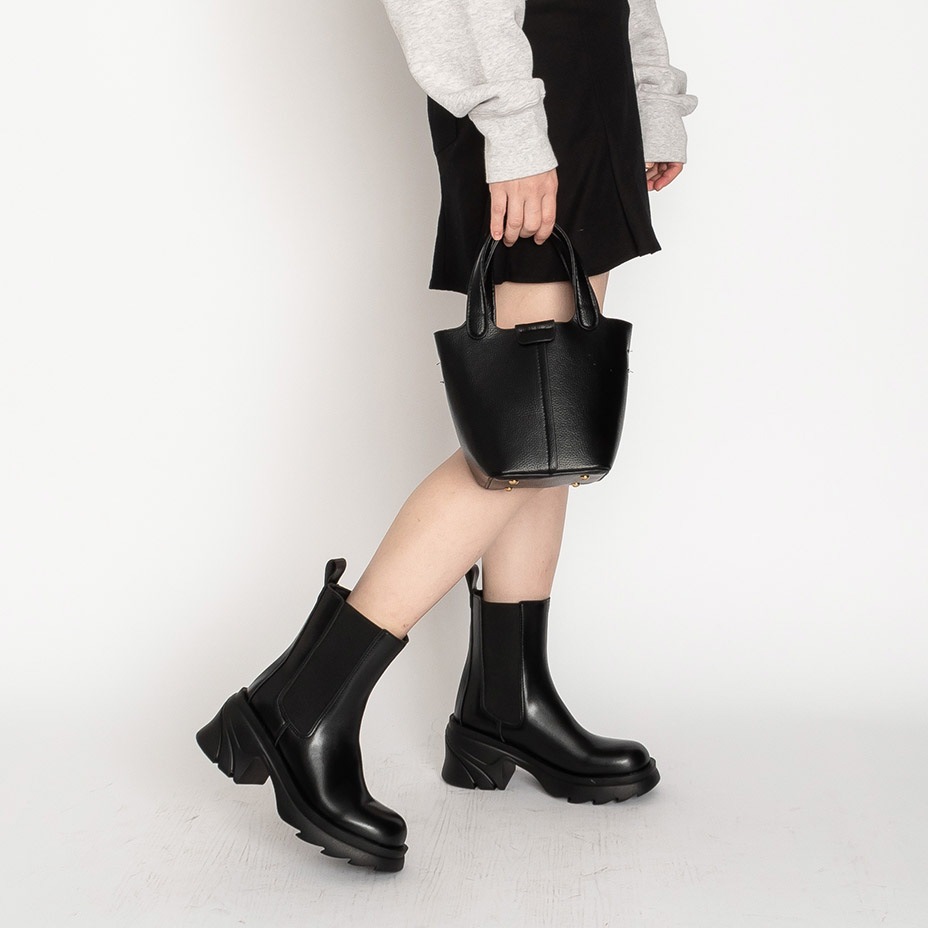 サイドゴアブーツ レディース 厚底 ミドルブーツ カジュアルブーツ シンプル 美脚 7.5cm ブーツ スタイルアップ 歩きやすい アンクルブーツ 黒 ブラック