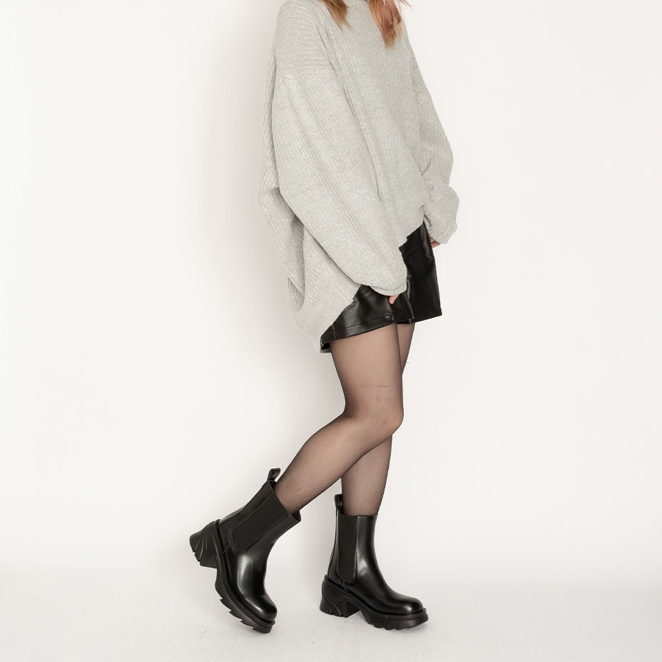 サイドゴアブーツ レディース 厚底 ミドルブーツ カジュアルブーツ シンプル 美脚 7.5cm ブーツ スタイルアップ 歩きやすい アンクルブーツ 黒 ブラック