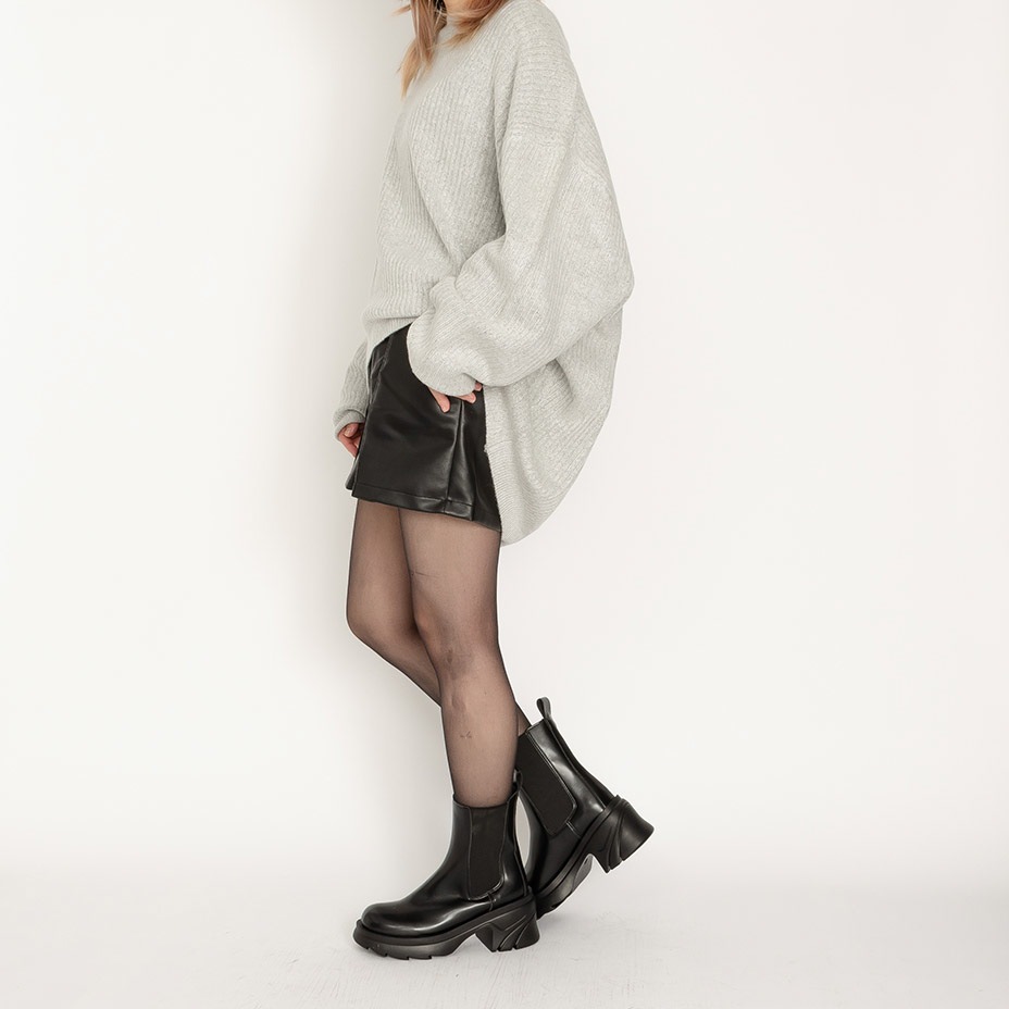 サイドゴアブーツ レディース 厚底 ミドルブーツ カジュアルブーツ シンプル 美脚 7.5cm ブーツ スタイルアップ 歩きやすい アンクルブーツ 黒 ブラック