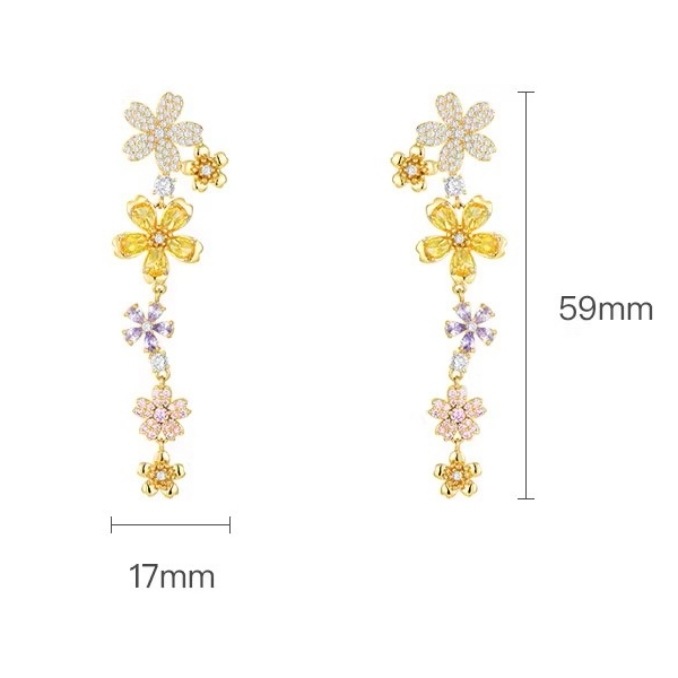 ピアス イヤリング ピアスホール不要 2タイプ アクセサリー 両耳 高級感 ロング 長め フラワー 花 サクラ 埋め込み 揺れるピアス 女の子っぽい 普段使い パーティ お呼ばれ 結婚式