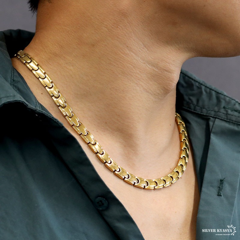 ステンレス ゴールド磁気ネックレス [n601]