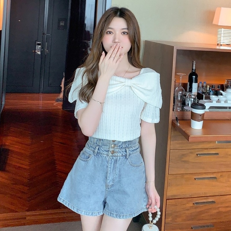 トップス シャツ ニットソー ラウンドネック プルオーバー ニット ちょう結び 薄手 シンプル おしゃれ 大人可愛い 存在感 春 夏 レディース お出かけ 休日 普段使い 送料無料 S M L XL