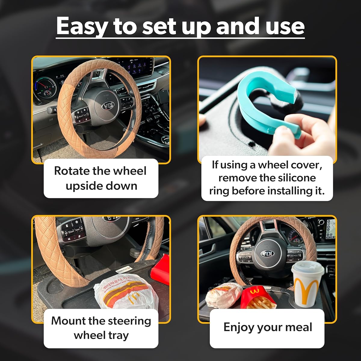 2-in-1 Car Steering Wheel Tray - Steering Wheel Desk for Laptop Multipurpose Car Table for