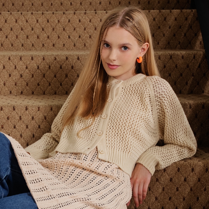 [rocci rocci] Flower Button Net Cardigan