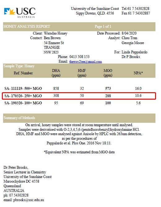 奇跡の蜂蜜マヌカハニーMGO250+500ｇ2個セット　送料込み　除草剤検査済み　無添加 天然蜂蜜
