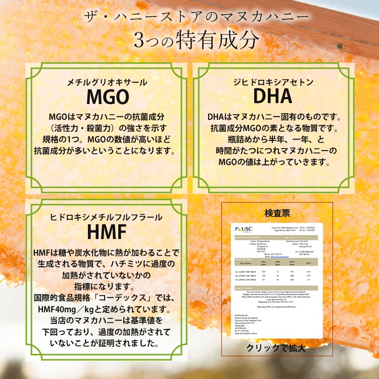 奇跡の蜂蜜マヌカハニーMGO250+500ｇ2個セット　送料込み　除草剤検査済み　無添加 天然蜂蜜