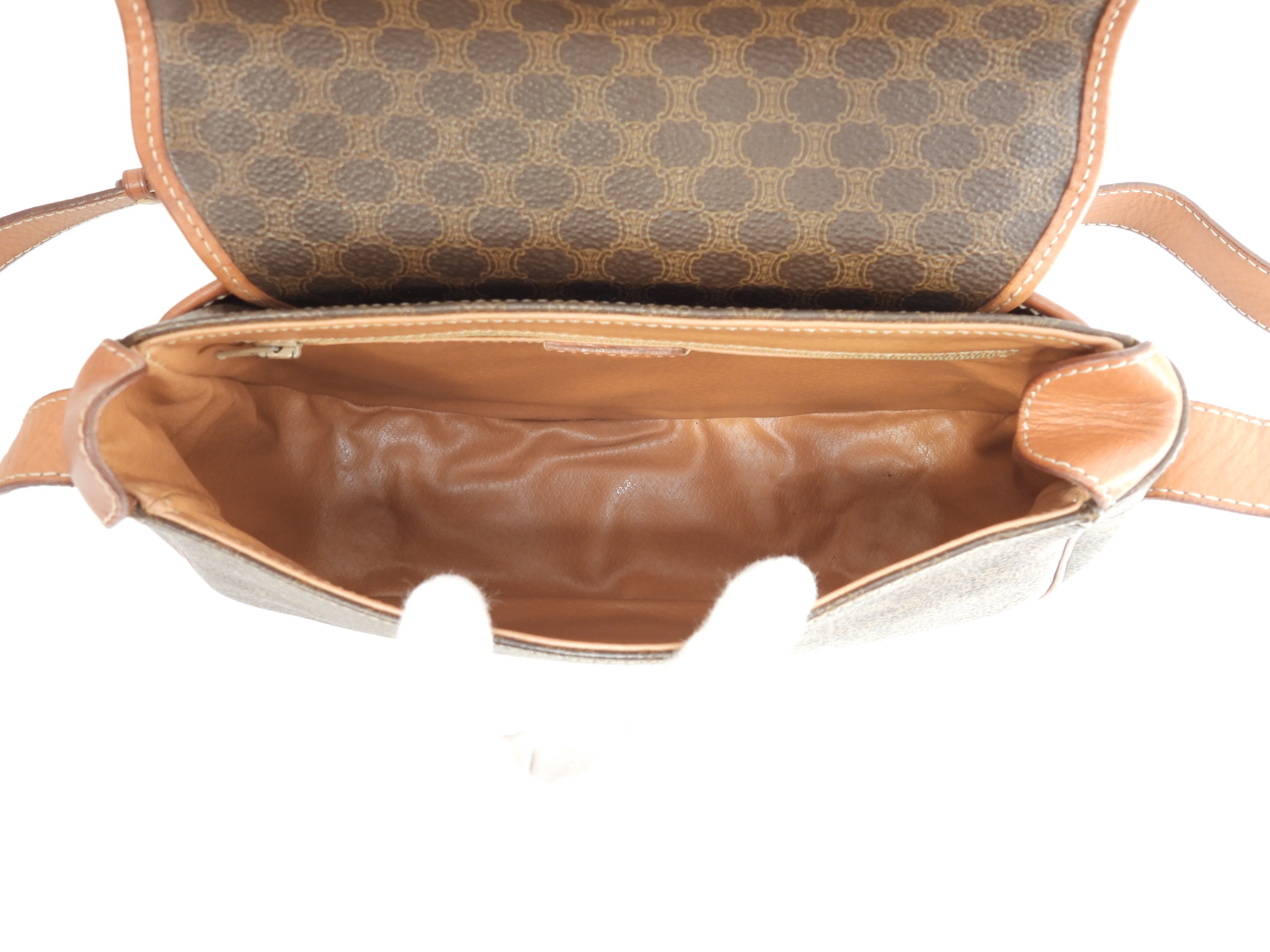 セリーヌ ポシェット トリオンフ マカダム茶 クロスボディバッグ ロゴエンブレム革@M14 4 セリーヌ ポシェット トリオンフ マカダム茶 クロスボディバッグ ロゴエンブレム革@M14 4