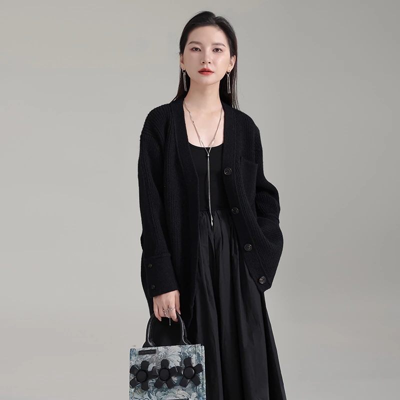 復古的で怠惰なセーターのカーディガンが2024春秋の新ロングニットカーディガン 復古的で怠惰なセーターのカーディガンが2024春秋の新ロングニットカーディガン