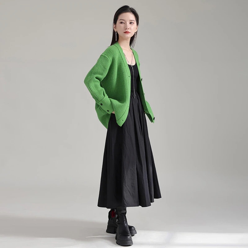 復古的で怠惰なセーターのカーディガンが2024春秋の新ロングニットカーディガン 復古的で怠惰なセーターのカーディガンが2024春秋の新ロングニットカーディガン