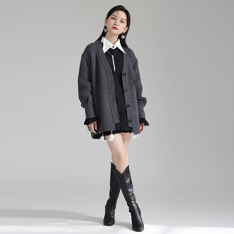 復古的で怠惰なセーターのカーディガンが2024春秋の新ロングニットカーディガン 復古的で怠惰なセーターのカーディガンが2024春秋の新ロングニットカーディガン