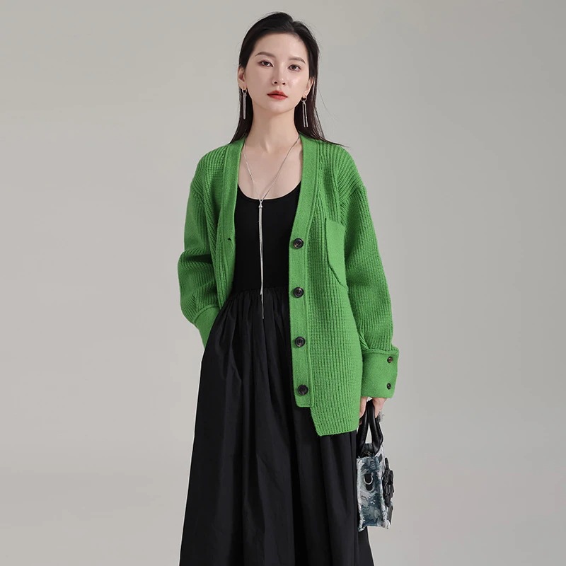 復古的で怠惰なセーターのカーディガンが2024春秋の新ロングニットカーディガン 復古的で怠惰なセーターのカーディガンが2024春秋の新ロングニットカーディガン