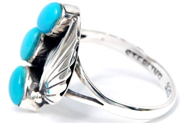 インディアンジュエリー リング 天然石 ターコイズ 3ポイント リーフ 葉 メンズ シルバー925 インディアンジュエリー リング 天然石 ターコイズ 3ポイント リーフ 葉 メンズ シルバー925