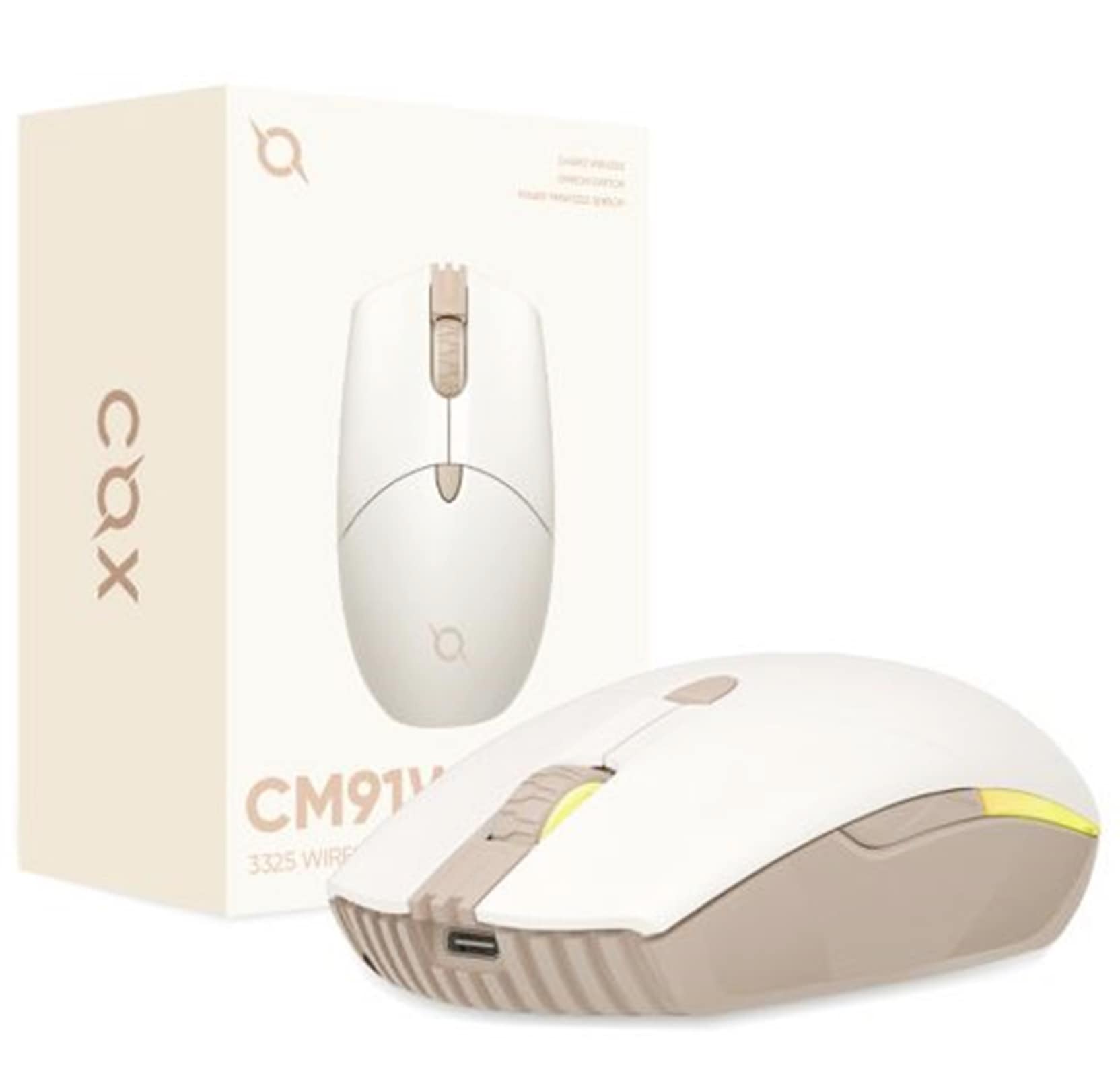 COX CM91W RGB/ワイヤレス/ゲーミング マウス/専門家向け/10000DPI PMW3325-クリーム ベージュ