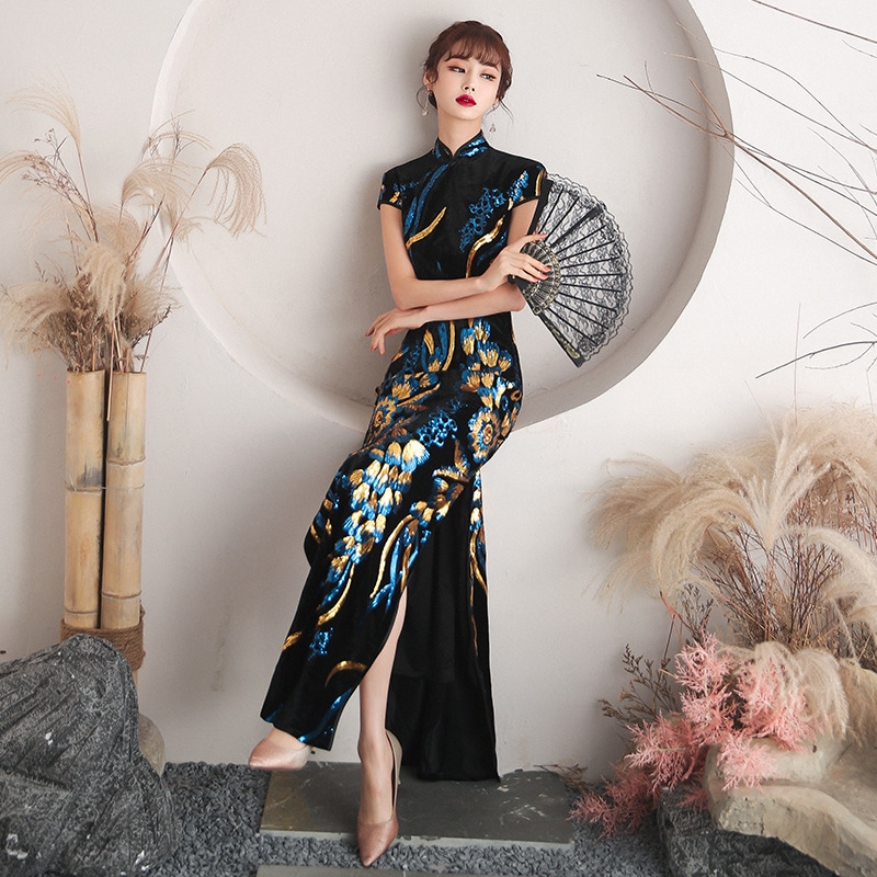 ロングショーチャイナドレス軽少女中国改良レトロワンピースエレガント