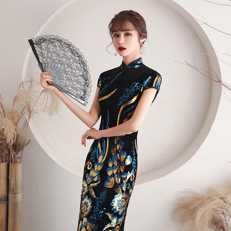 ロングショーチャイナドレス軽少女中国改良レトロワンピースエレガント
