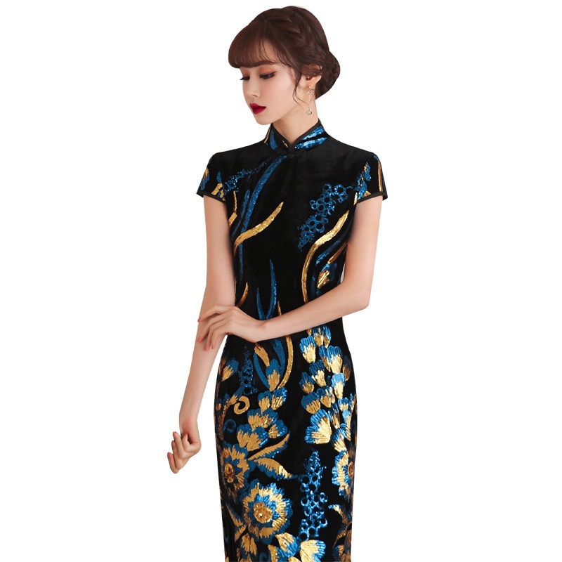 ロングショーチャイナドレス軽少女中国改良レトロワンピースエレガント