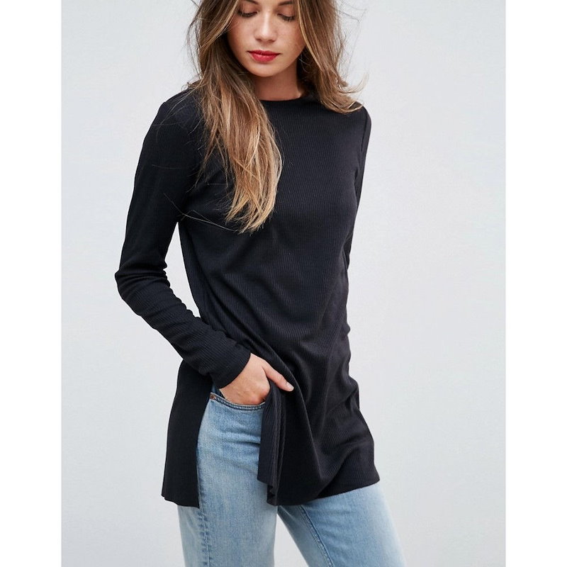 エイソス レディース トップス【ASOS TALL Top In Textured Rib With Long Sleeves and Side Splits】Black エイソス レディース トップス【ASOS TALL Top In Textured Rib With Long Sleeves and Side Splits】Black