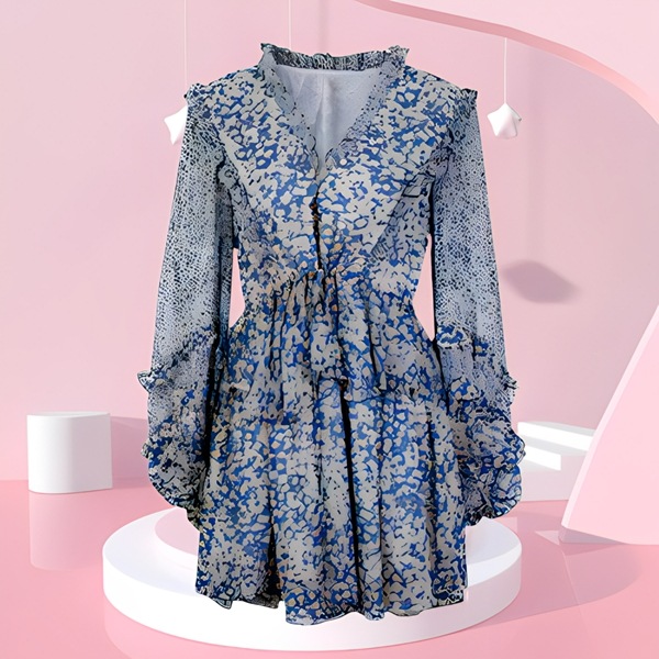 ティーブレイクフレンチブルーの花柄ドレス レディース ワンピース ドレス ミニ 膝上 長袖 パフスリーブ Vネック Aライン プリーツ レース フリル ハイウエスト かわいい カジュアル 上品 ティーブレイクフレンチブルーの花柄ドレス レディース ワンピース ドレス ミニ 膝上 長袖 パフスリーブ Vネック Aライン プリーツ レース フリル ハイウエスト かわいい カジュアル 上品