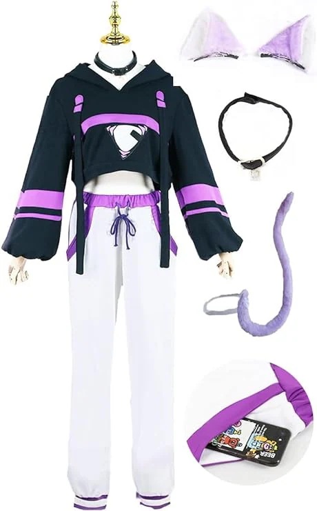 猫又おかゆ コスプレ 衣装 ねこまた おかゆ Vtuber 服 チョーカー付き コスチューム ハロウィン 仮装 衣装+耳+尻尾 靴ウィッグ