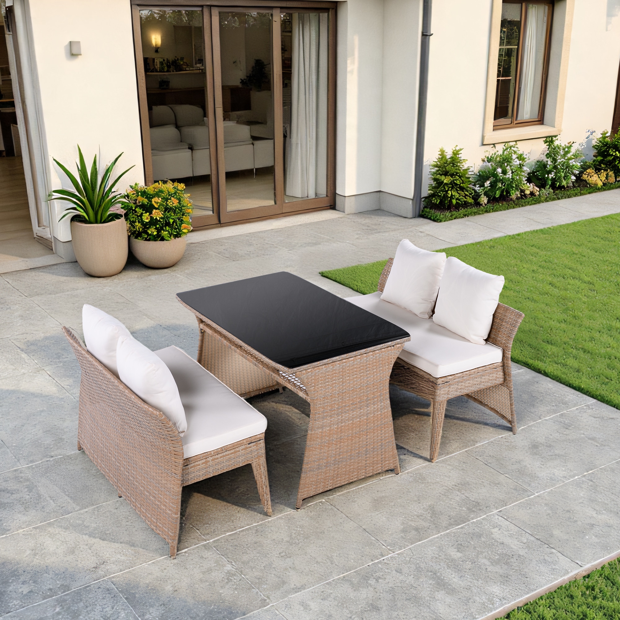 ガーデンファニチャーセット 3点セット ラタン調 コンバクト【グレー+ ガーデンファニチャーセット 3点セット ラタン調 コンバクト【グレー+