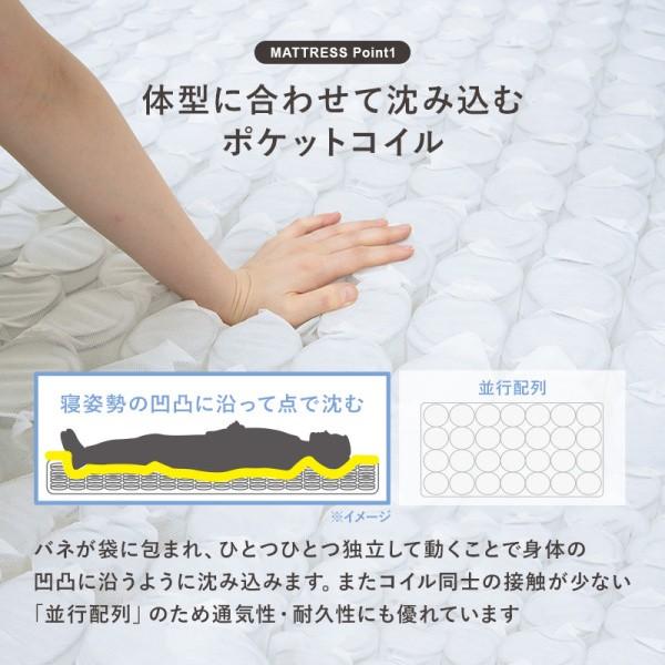シングルベッド ポケットコイルマットレスセット 簡単組立 すのこ 宮棚 コンセント 耐荷重200kg ベッド下収納 マット フレーム ベッドセット