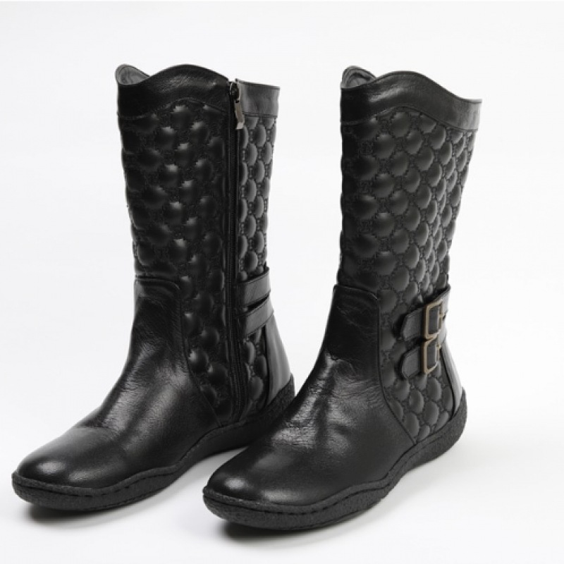 (Ninaspari) 牛革ツーバックル型押しミドルブーツ (Ninaspari) 牛革ツーバックル型押しミドルブーツ