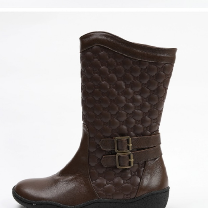 (Ninaspari) 牛革ツーバックル型押しミドルブーツ (Ninaspari) 牛革ツーバックル型押しミドルブーツ