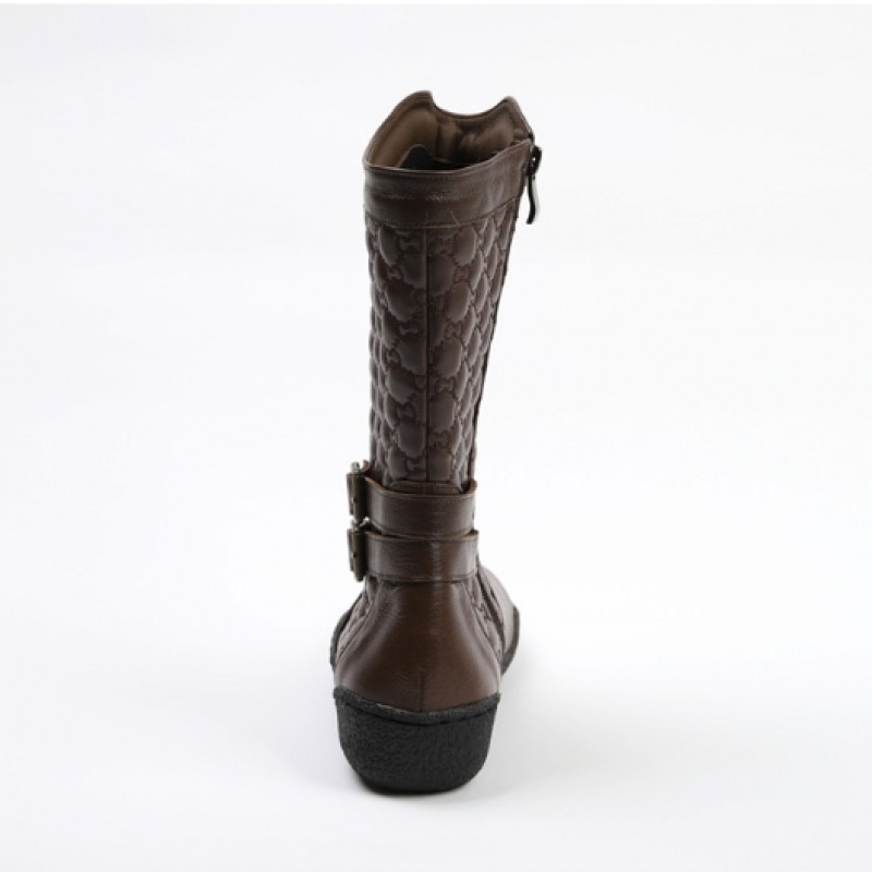 (Ninaspari) 牛革ツーバックル型押しミドルブーツ (Ninaspari) 牛革ツーバックル型押しミドルブーツ