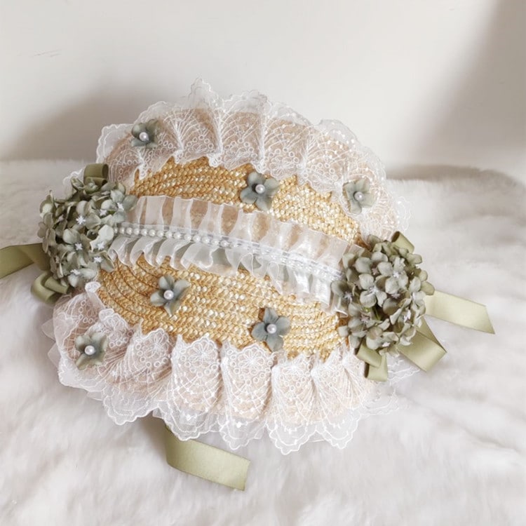 ボンネット平麦わら帽子日焼け止め麦わら帽子ロリータ森牧歌クラ平帽子帽子 母の日