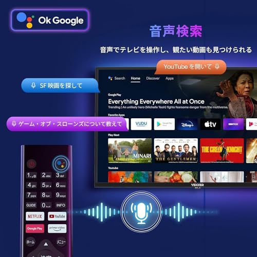 VEZZER テレビ 32V型インチ 2K Google TV ネット動画対応 チューナーレス スマート 液晶 テ レビ Dolby Audio Google Cast内蔵 音声検索対応 VESA規格