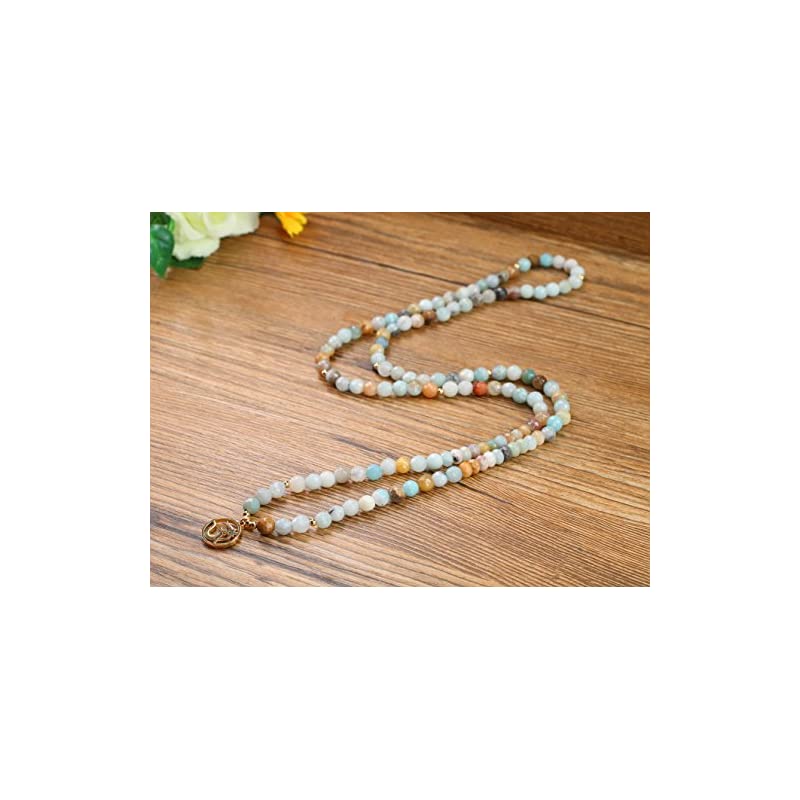 六字大明呪オーン 108珠 カットアマゾナイト 合格祈願 開運お守りパワーストーンブレスレット 数珠