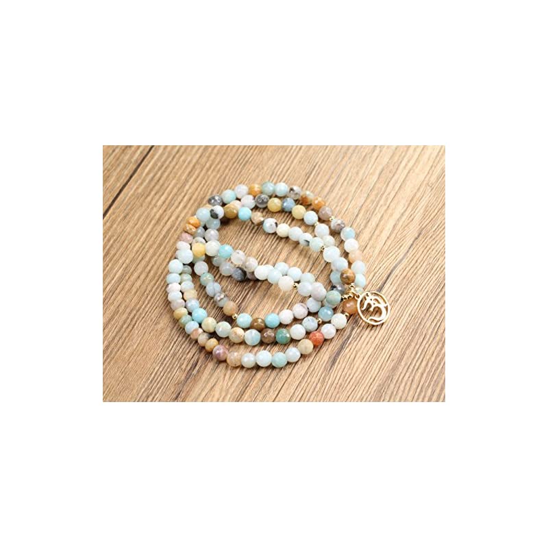 六字大明呪オーン 108珠 カットアマゾナイト 合格祈願 開運お守りパワーストーンブレスレット 数珠