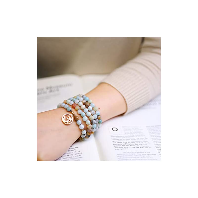 六字大明呪オーン 108珠 カットアマゾナイト 合格祈願 開運お守りパワーストーンブレスレット 数珠