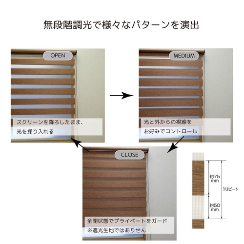 自在に光の量を調節できる調光ロールスクリーン チョコレート 約幅130x高さ150cm 自在に光の量を調節できる調光ロールスクリーン チョコレート 約幅130x高さ150cm