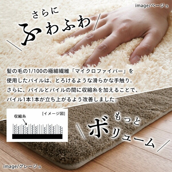 洗える マイクロファイバー 2層ウレタンラグ MS-305 約130x190cm ベージュ