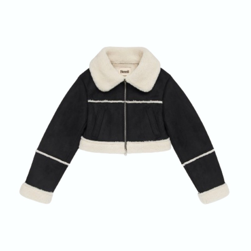 HENNIT Crop Mustang (Black) クロップムートン STAYC ステイシーシウン韓国 女子アイドル 着用 HENNIT Crop Mustang (Black) クロップムートン STAYC ステイシーシウン韓国 女子アイドル 着用