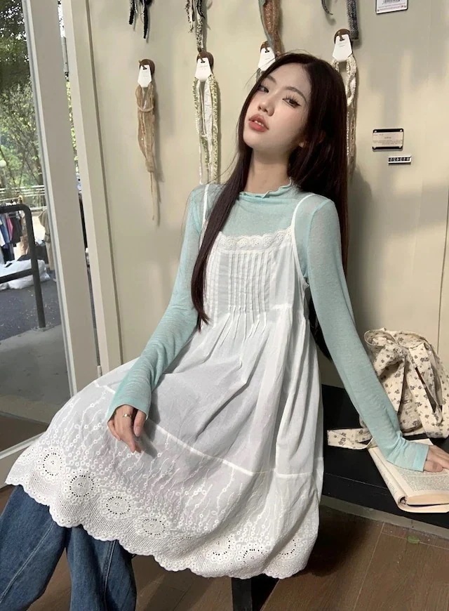 キャミワンピース 膝丈 ジャンパースカート ジャンスカ ノースリーブ キャミソール Aライン レース 透かし彫り 白 ホワイト 春 韓国ファッション レディース おしゃれ かわいい ガーリ ワンピース キャミワンピース 膝丈 ジャンパースカート ジャンスカ ノースリーブ キャミソール Aライン レース 透かし彫り 白 ホワイト 春 韓国ファッション レディース おしゃれ かわいい ガーリ ワンピース