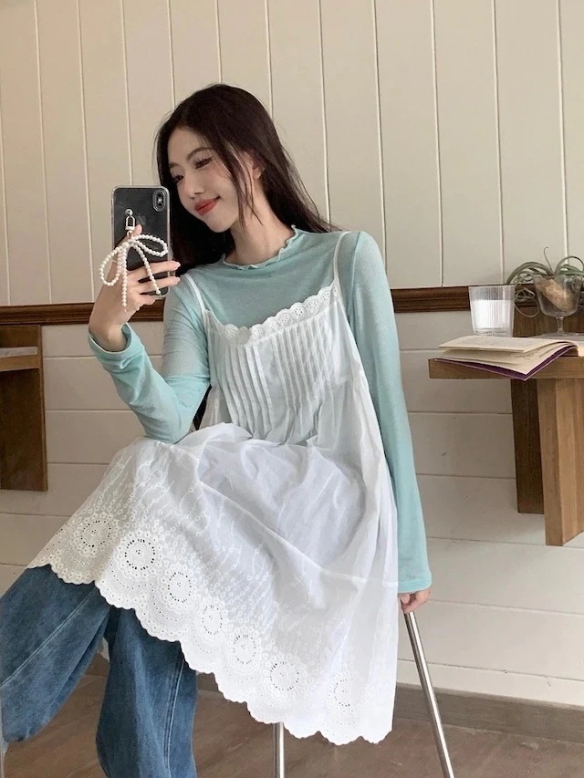 キャミワンピース 膝丈 ジャンパースカート ジャンスカ ノースリーブ キャミソール Aライン レース 透かし彫り 白 ホワイト 春 韓国ファッション レディース おしゃれ かわいい ガーリ ワンピース キャミワンピース 膝丈 ジャンパースカート ジャンスカ ノースリーブ キャミソール Aライン レース 透かし彫り 白 ホワイト 春 韓国ファッション レディース おしゃれ かわいい ガーリ ワンピース