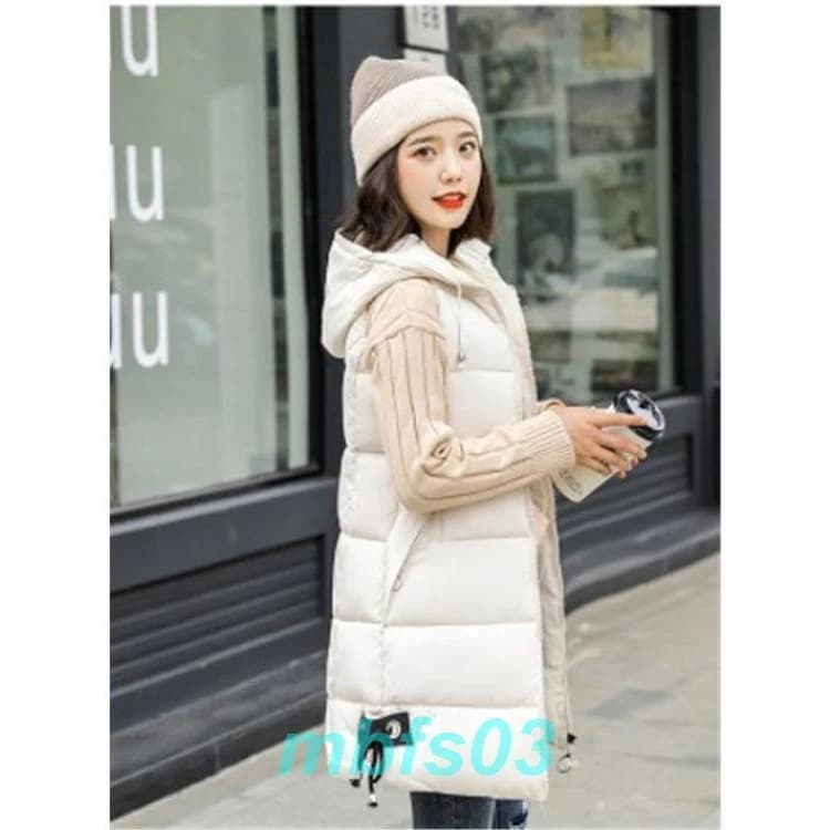 【急速出荷!】ロングベスト レディース 中綿ベスト ダウンベスト ロング丈 防寒 フード付き 中綿入り チョッキ ロングコート アウター トップス パーカー